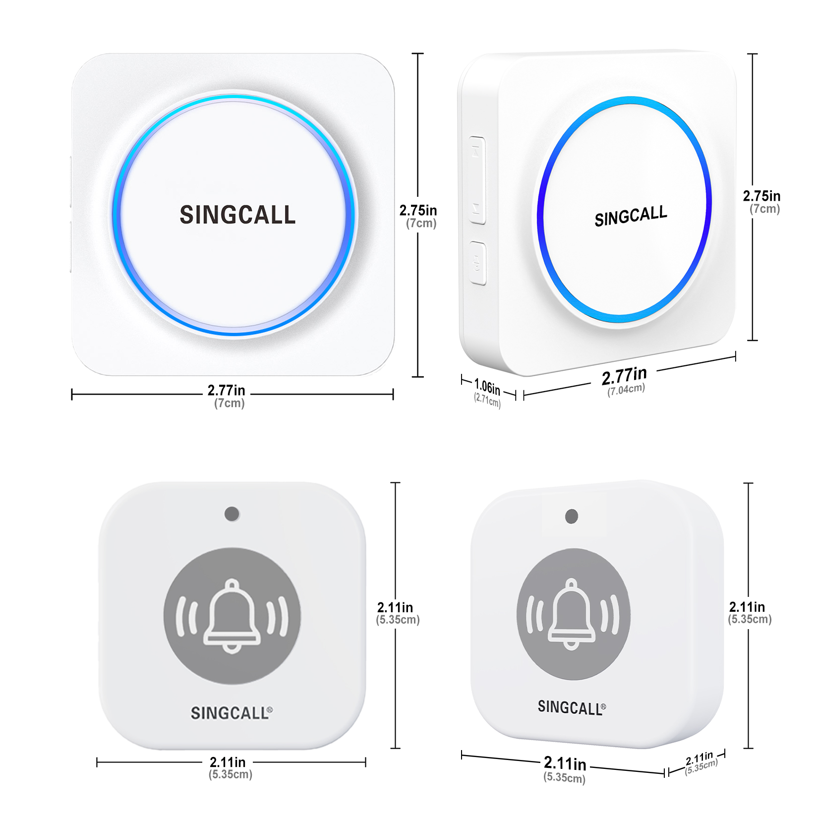 SINGCALL Wireless Caregiver Pager Panic Alarm System Personal Alarm for Elderly Patients Care Home 1 Rechargeable Portable Receiver with 2 Panic Call Button